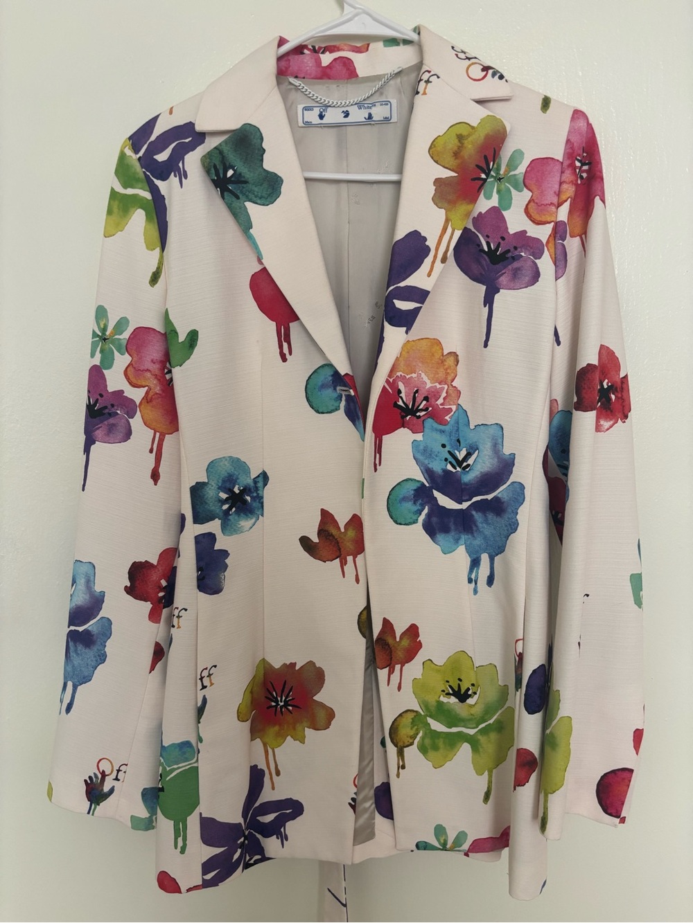 OFF WHITE Multicolor Floral Watercolor Blazer Jacket - Cream Base